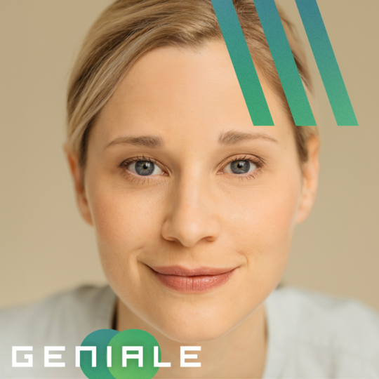 Porträt einer Frau mit blonden Haaren, blauen Augen, heller 